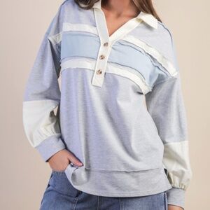 New In gray knit top with stripe detail